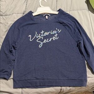 Victoria's Secret Navy Blue Sweatshirt with Silver Script Logo